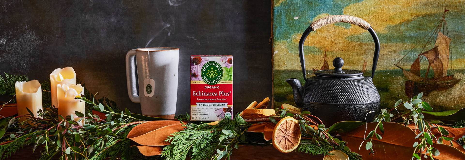 Echinacea Plus table with a cup of tea